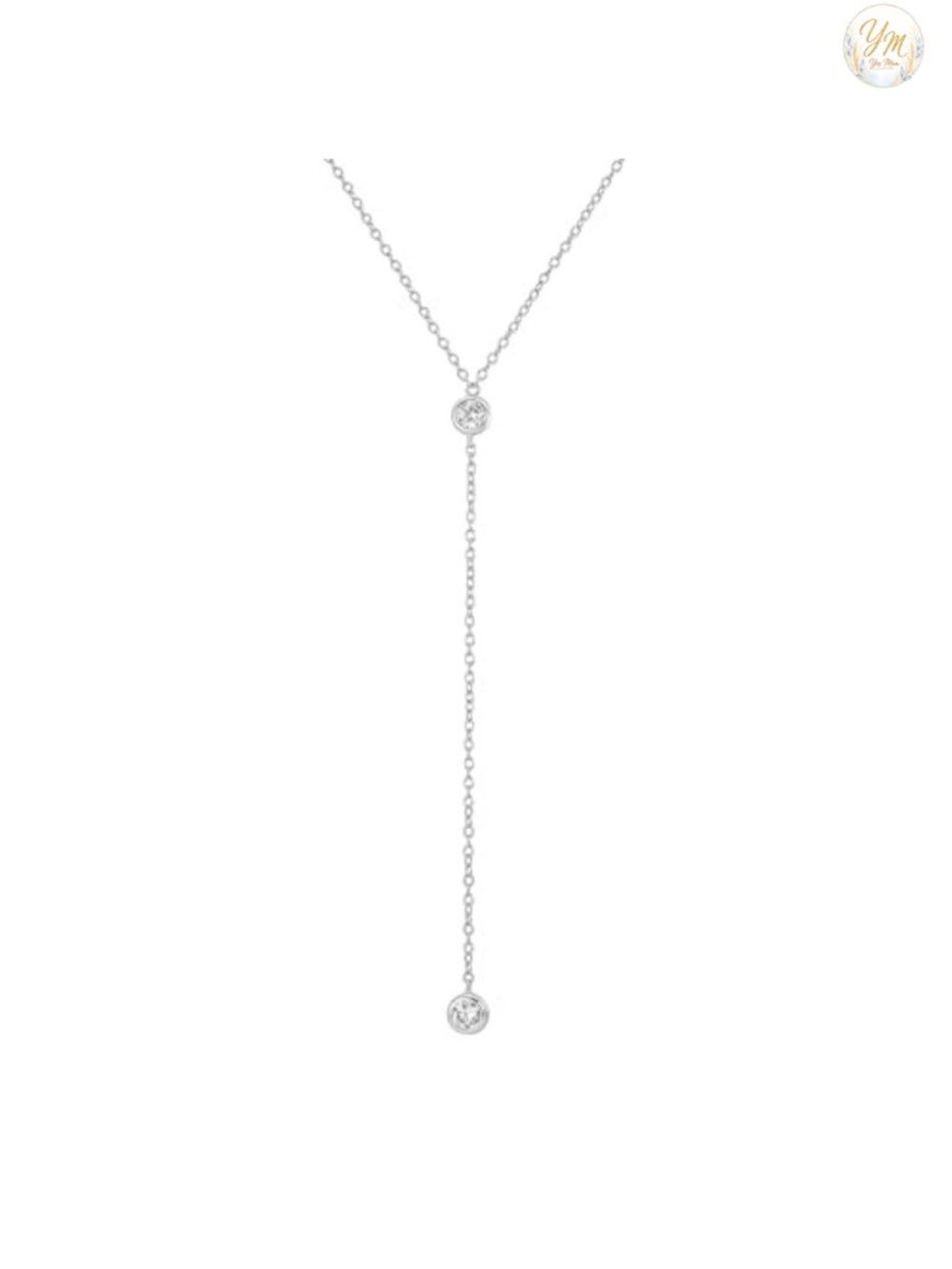 Sterling Silver Lariat Y Necklace with Cubic Zirconia